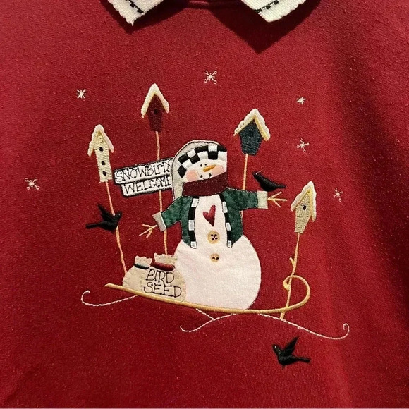 Vintage Snowman Snow Bird Winter Christmas Sweatshirt XL - Picture 2 of 8